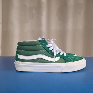 vans sk8-mid白绿色中帮休闲滑板鞋35码，正品保真