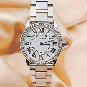 爆款拍卖[9.5新]卡地亚29MM伦敦系列精钢后镶钻石英手表女表