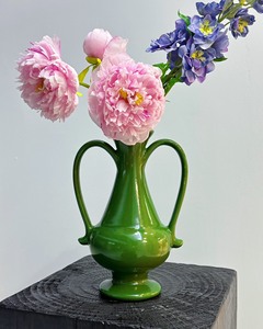 法式复古祖母绿双耳陶瓷花瓶插花壶清仓特价包邮