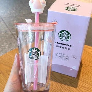 Starbucks星冰乐随享猫爪玻璃吸管杯450ml高颜值礼