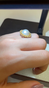珍珠玛贝戒指、925纯银戒指、无暇玛贝珍珠、重工蕾丝戒指托、