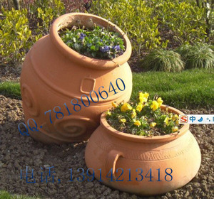 特大号组合欧式红泥陶花盆-素烧红陶罐-花园小水景-庭院装饰品