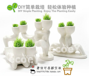 DIY新款创意绿恋人造型青草种植 可爱桌面植物摆件 防辐射桌摆
