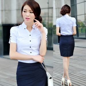 2021女裙夏季韩版白色衬衫女短袖OL通勤工装职业衬衣大码女装工服