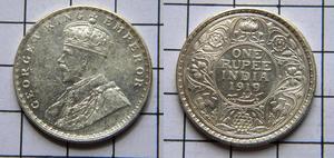 [原光]英属印度 乔治五世 1卢比银币（1919年b版）