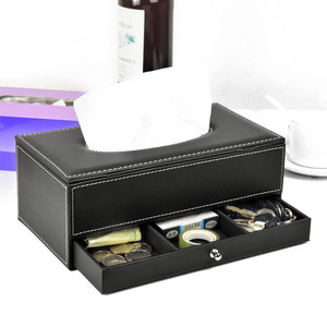 美尚 黑色纸巾盒 纸抽盒抽纸盒创意多功能带抽屉桌面收纳盒足浴