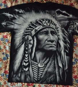 正品泰国T恤摇滚鹰ROCK EAGLE印第安部落酋长大图头像T恤舞者装