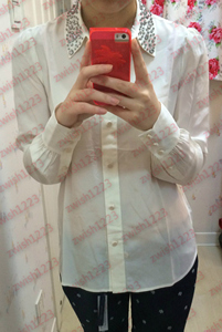 上海现货 Juicy couture 钻钻水钻装饰领真丝衬衫 JG009181