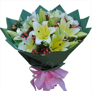 黄天霸黄色香水百合花束天津鲜花预定圣诞节鲜花实体花店免费送花 阿里巴巴找货神器