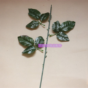 大单支玫瑰花枝干假花 仿真花枝干塑料杆+3片叶子 花杆长47.5cm