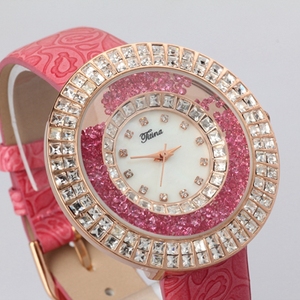 正品Titina手表时尚女表 大表盘粉色流沙腕表潮流水钻表