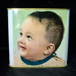 八十九十80年代怀旧可爱宝宝图案铁皮饼干药罐盒桶大号