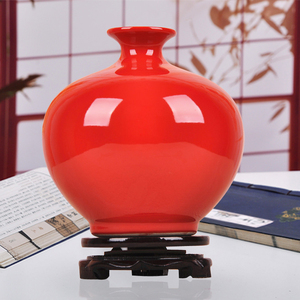 景德镇陶瓷器 中国红仿古颜色釉花瓶石榴瓶 现代时尚家居新房摆件