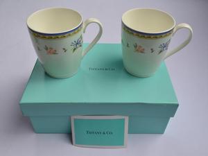 日本带回TIFFANY名牌白色花卉配对马口杯，咖啡杯茶杯陶瓷杯