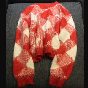 2015秋冬新专柜同源红白菱形格红格子针织套头毛衣羊毛马海毛毛衣