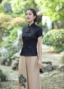 唐装女士修身旗袍上衣女夏改良蕾丝复古中国风民族风时尚中式短款