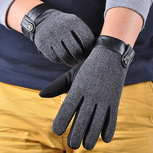 WARMEN手套男士冬季保暖时尚修手加绒触感屏毛呢手套BM003NC1