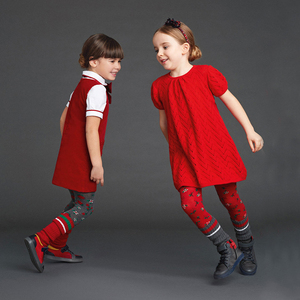 悦小恬 2018年新款童装女童羊绒大红色短袖毛衣裙童装女童连衣裙