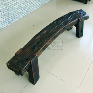 帅府老船木家具180cm弯形长板凳艺术古实木长条凳矮凳子厂家直销
