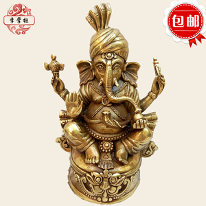 藏传纯铜象头神佛像 印度泰国象财神铜像摆件 家居供奉自在天象神