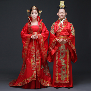 中式汉唐婚礼新郎新娘结婚嫁衣古装婚服汉服男女汉唐朝演出服影楼