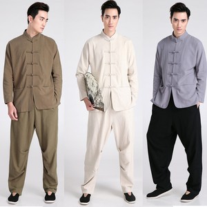厂批中国风中式亚麻时尚设计唐装男士弧型长袖收褶裤休闲太极套装