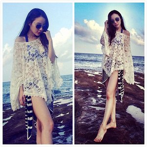 韩国时尚性感蕾丝镂空花纹比基尼外罩衫李小璐同款防晒沙滩裙罩裙