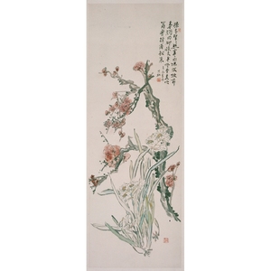 国画花鸟画客厅装饰画字画黄宾虹梅花水仙三尺宣纸书画包邮