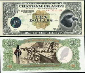 【稀有银色封签】查塔姆群岛1999年版10Dollars塑料钞/首版