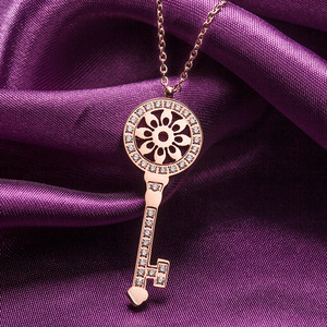 钥匙项链女韩版国短款锁骨链吊坠时尚郭美美同款钛钢镀18k玫瑰金