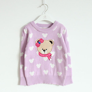 韩版小熊套头秋冬外贸女童女宝宝儿童装毛衣针织衫线衣上衣