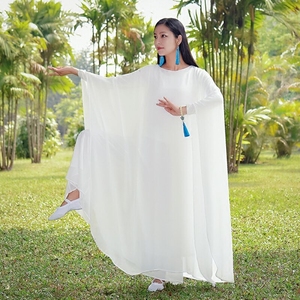 白色禅舞服装女套装中国风仙女飘逸连衣裙宽松禅意长袍古琴茶禅服