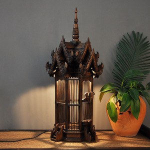 泰国木雕台灯 东南亚客厅餐厅创意灯具 泰国酒店装饰木质复古台灯