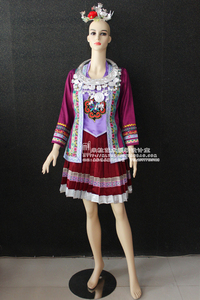 米粒纯手工量身订做 少数民族侗族紫色演出服装舞蹈服 女装
