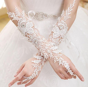 婚纱手套露指长款夏季新款蕾丝花边韩式白色新娘结婚手套