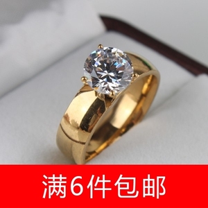 韩国18K大锆石水钻时尚镶钻 戒指钛钢大钻石男士女士 R053指环1.0