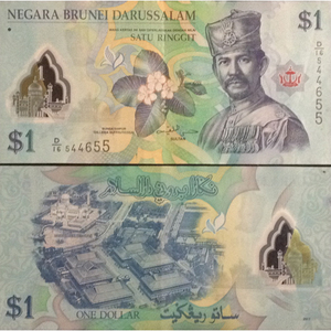 汶萊纸币 文莱钱币 1贷币 很少见的特殊材料钱币 塑料半透明钱币