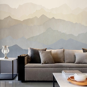 写意抽象北欧大山墙纸 无缝中式创意素色壁画客厅电视背景墙壁纸