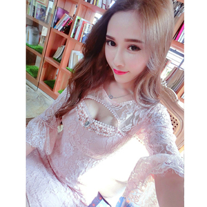 韩国名媛 蕾丝钉珠粉色礼服裙 心霓儿同款连衣裙 …