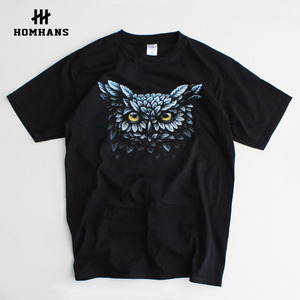红韩创意猫头鹰可爱女T恤男短袖卡通 纯棉日系印花个性港风宽松