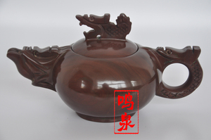 石壶木鱼石手工壶，木鱼石茶具，木鱼石茶壶--精品龙盖茶壶木鱼石