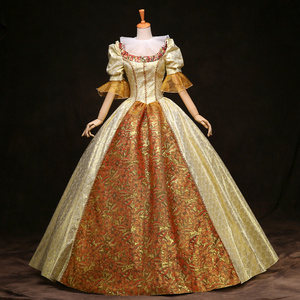 24春季新款女士宫廷服装演出皇后英国皇室欧式宫廷礼服金色舞台服