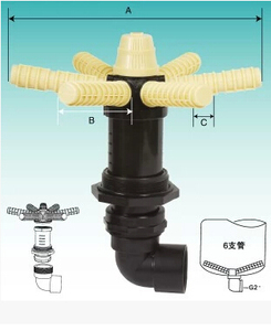 六爪侧装布水器 HD6370 HD6450/配直径￠500-600树脂桶 净水设备