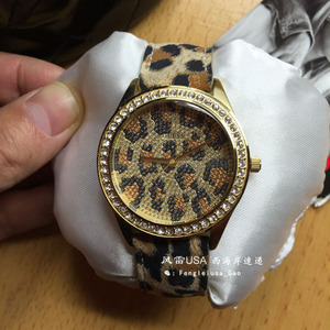 特价现货GUESS U85109L1性感豹纹牛表盘/皮表带精致镶钻女士手表