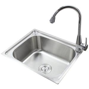 不锈钢水槽单槽洗菜盆洗碗水池水盆配下水J龙头中号全套包邮50x40