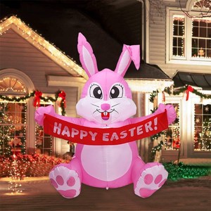 1.5m Inflatable Happy Easter Bunny Doll Toy LED Night Light