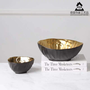 北欧风格创意黑金色豹子碗酒店样板间茶几摆件陶瓷装饰桌面果盆