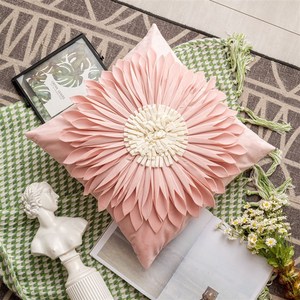 欧式太阳花装饰抱枕n套粉色方形花卉刺绣贴布发客厅靠垫套不含芯