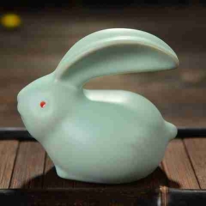 汝窑精兔兔子青瓷玉居家品饰品陶瓷工艺品十二生肖摆件