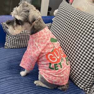 宠物猫咪狗狗衣服春夏薄款小型犬雪纳瑞泰迪法斗粉色X豹纹T恤短袖